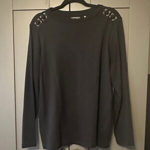 Rafaella Black Long Sleeve Top with Grommet Accents